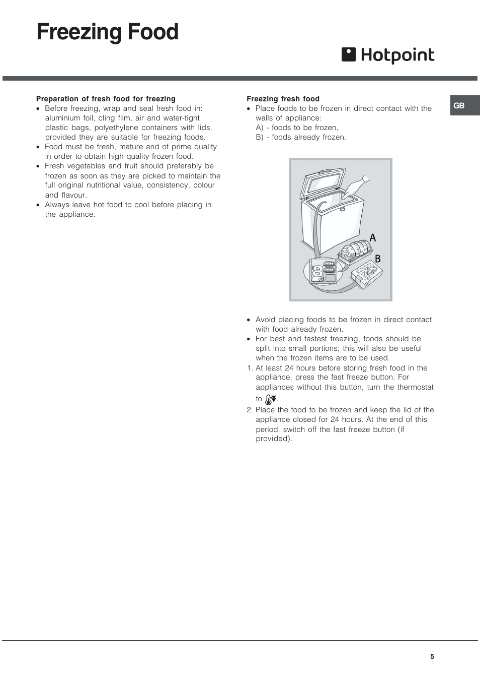 Freezing food | Hotpoint RCNAA53 User Manual | Page 5 / 12