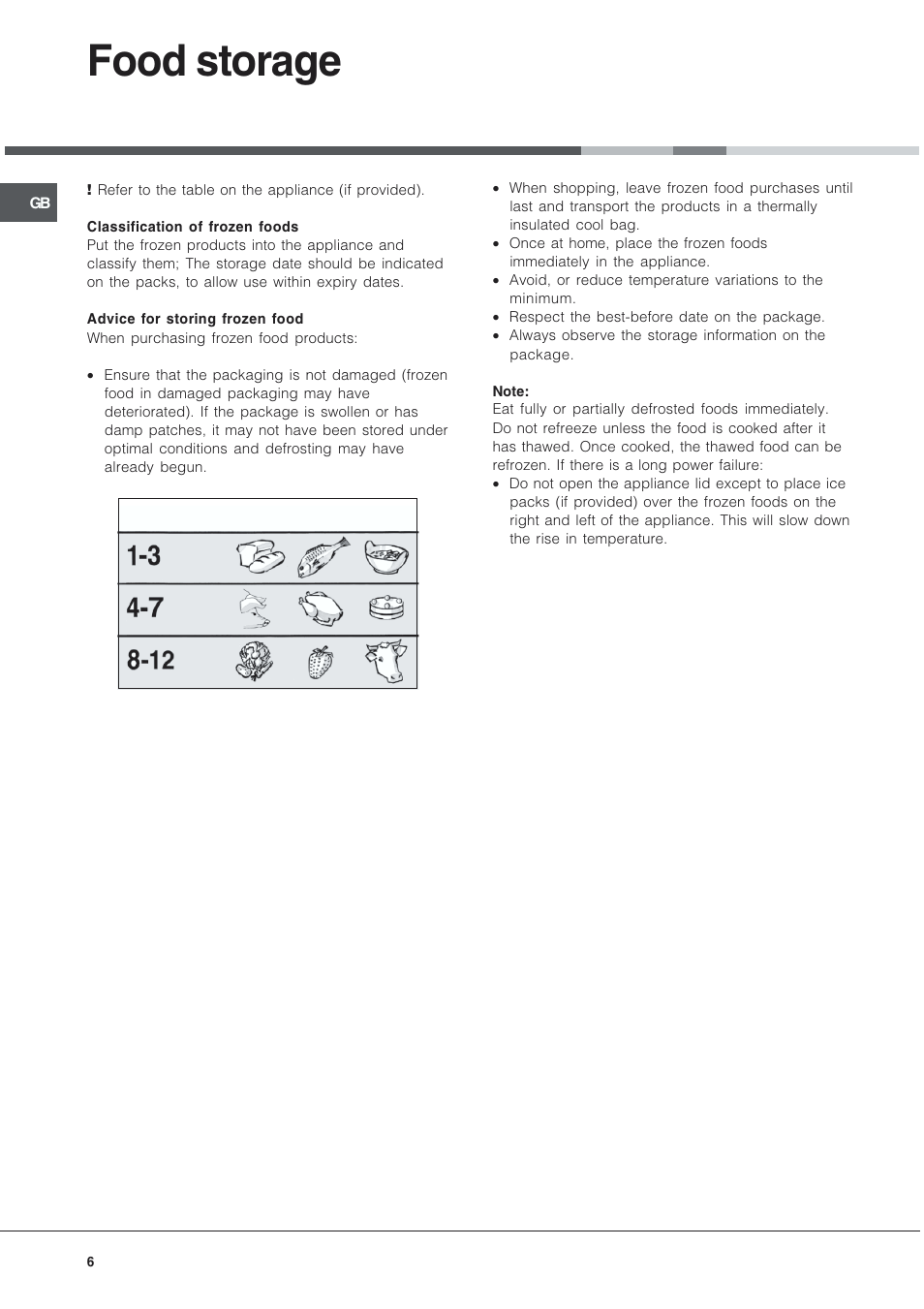 Food storage | Hotpoint RCNAA53 User Manual | Page 6 / 12