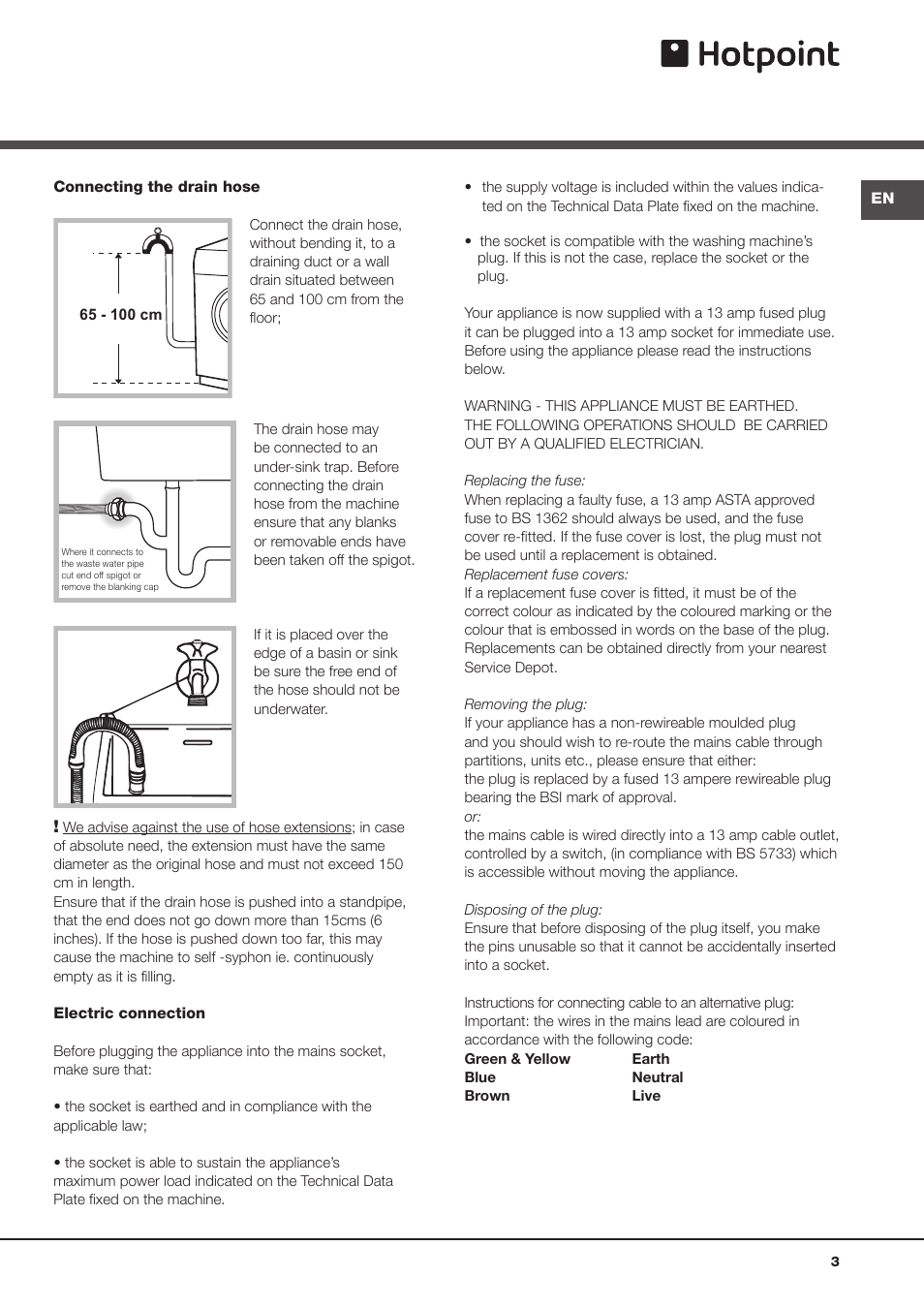 Hotpoint Aqualtis Washing Machine AQ1131 User Manual | Page 3 / 16