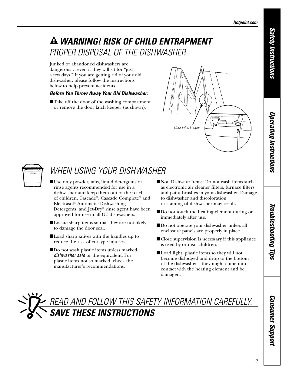 Proper disposal of the dishwasher | Hotpoint HDA3400 User Manual | Page 3 / 16