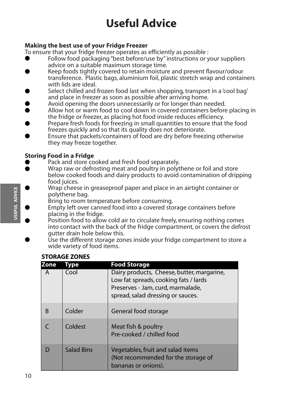 Useful advice | Hotpoint RFA60 User Manual | Page 10 / 24