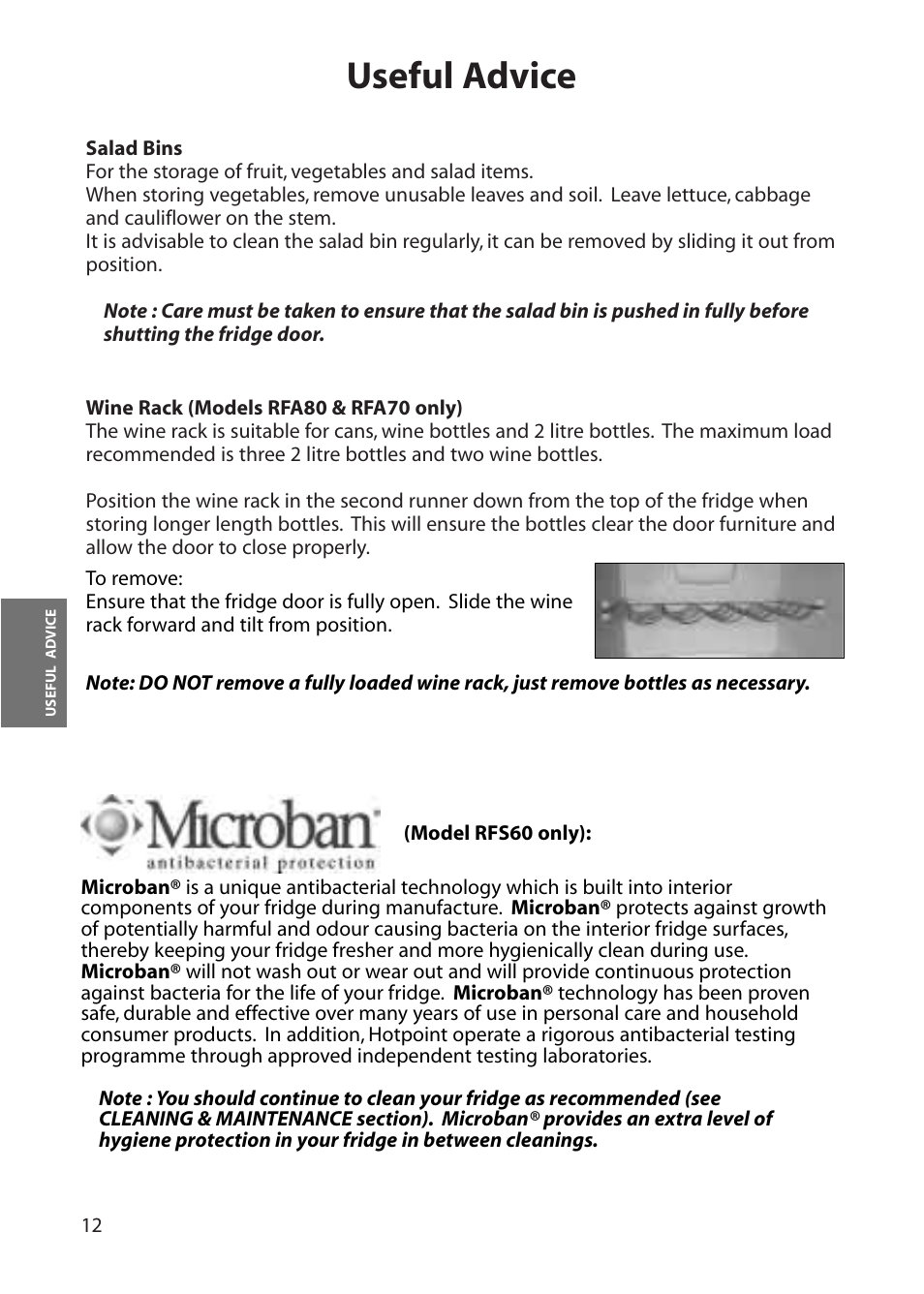 Useful advice | Hotpoint RFA60 User Manual | Page 12 / 24