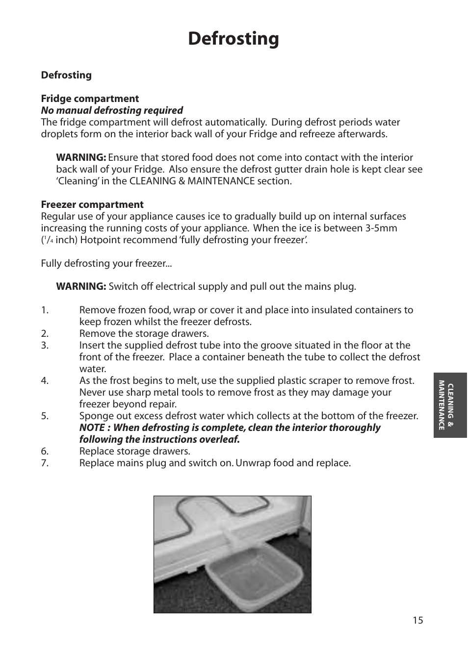 Defrosting | Hotpoint RFA60 User Manual | Page 15 / 24