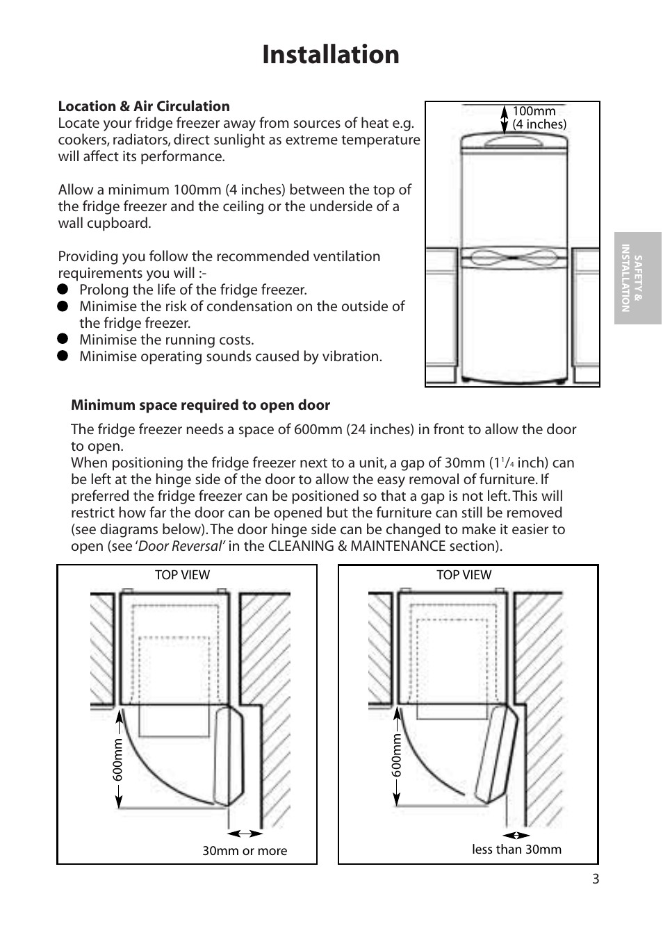 Installation | Hotpoint RFA60 User Manual | Page 3 / 24