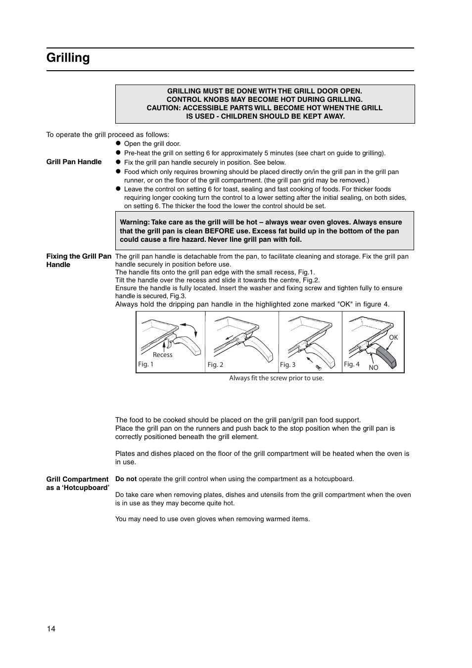 Grilling | Hotpoint HW150EW User Manual | Page 14 / 28