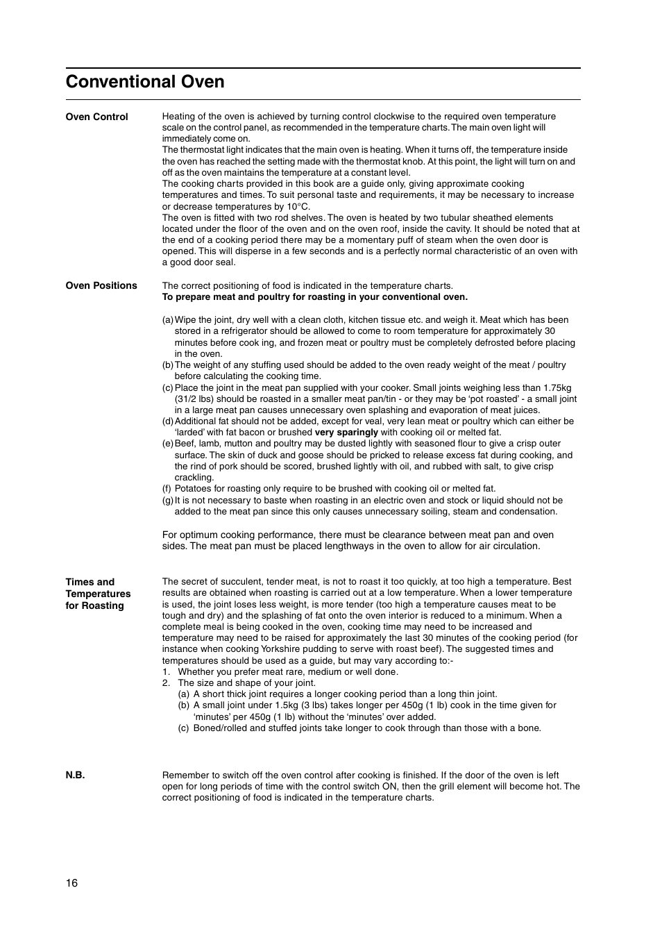 Conventional oven | Hotpoint HW150EW User Manual | Page 16 / 28