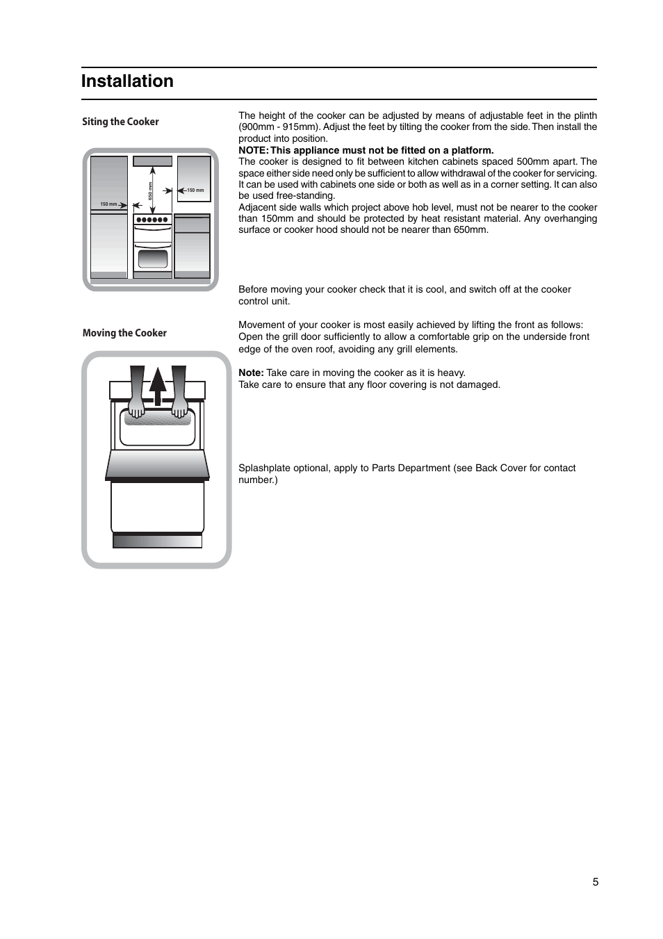 Installation | Hotpoint HW150EW User Manual | Page 5 / 28