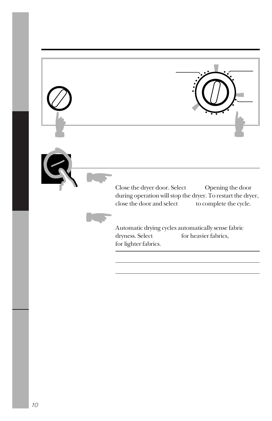 Control panel, Control settings, Control panel control settings | About the dryer control panel, Start, Automatic drying cycles | Hotpoint NVLR333ET User Manual | Page 10 / 20