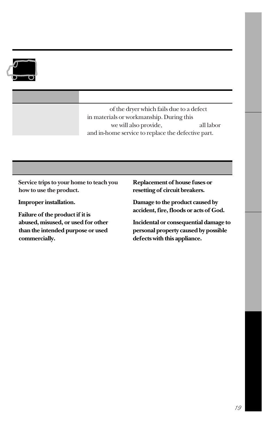 Warranty, Hotpoint dryer warranty | Hotpoint NVLR333ET User Manual | Page 19 / 20