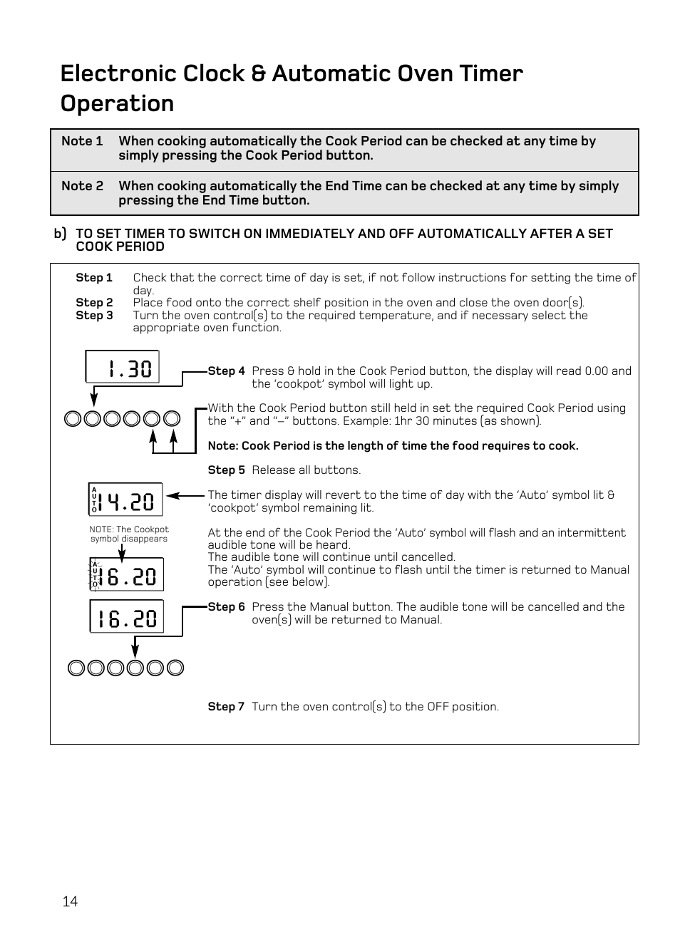 Electronic clock & automatic oven timer operation | Hotpoint DY46 Mk2 User Manual | Page 14 / 40