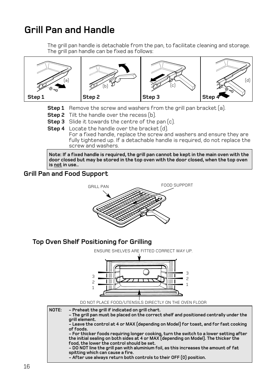 Grill pan and handle | Hotpoint DY46 Mk2 User Manual | Page 16 / 40