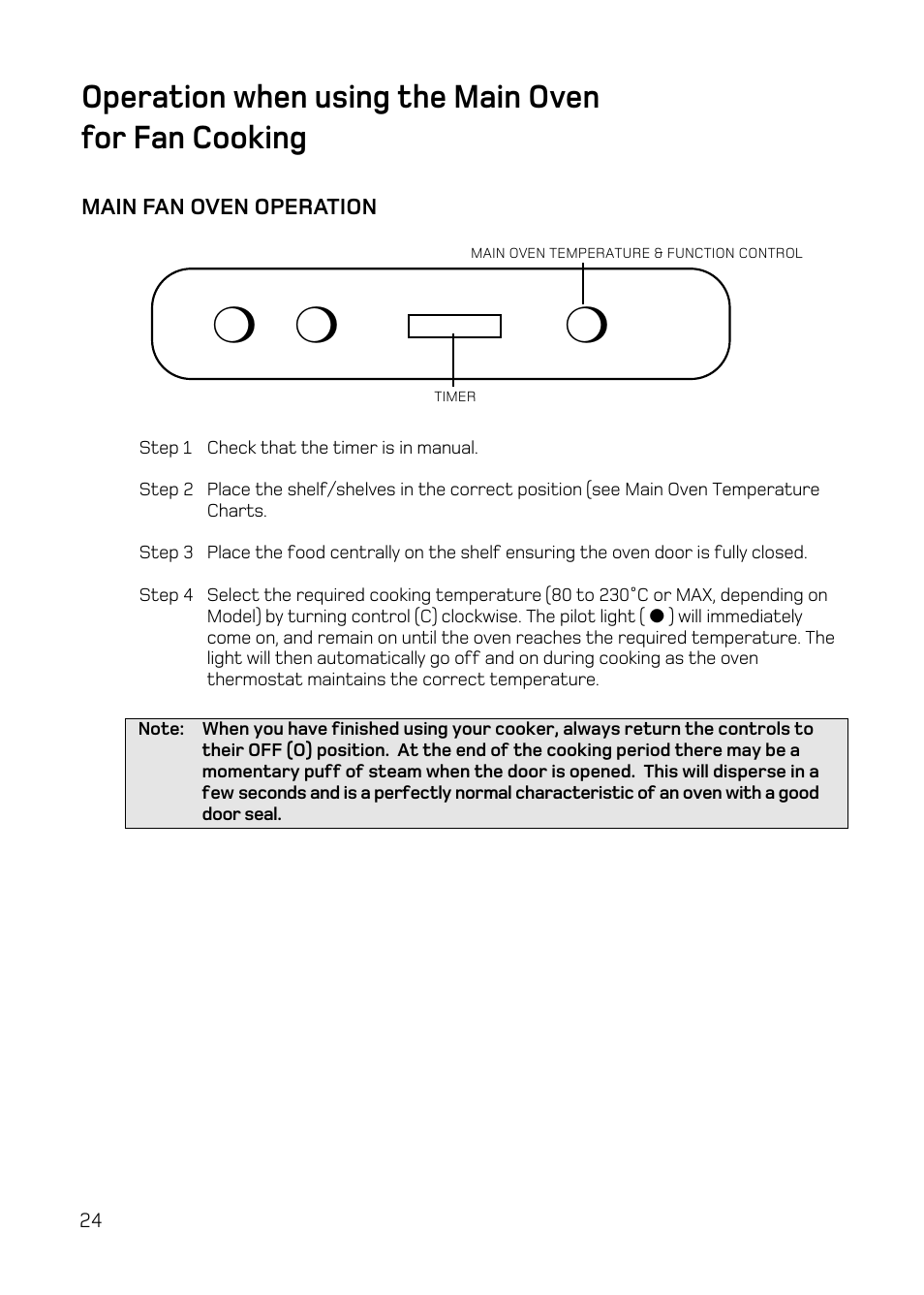 Operation when using the main oven for fan cooking | Hotpoint DY46 Mk2 User Manual | Page 24 / 40