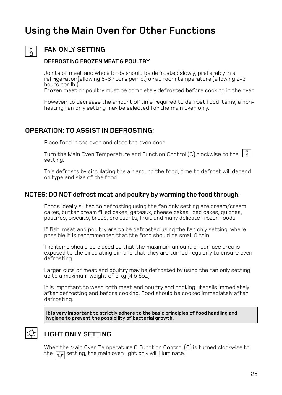 Using the main oven for other functions | Hotpoint DY46 Mk2 User Manual | Page 25 / 40