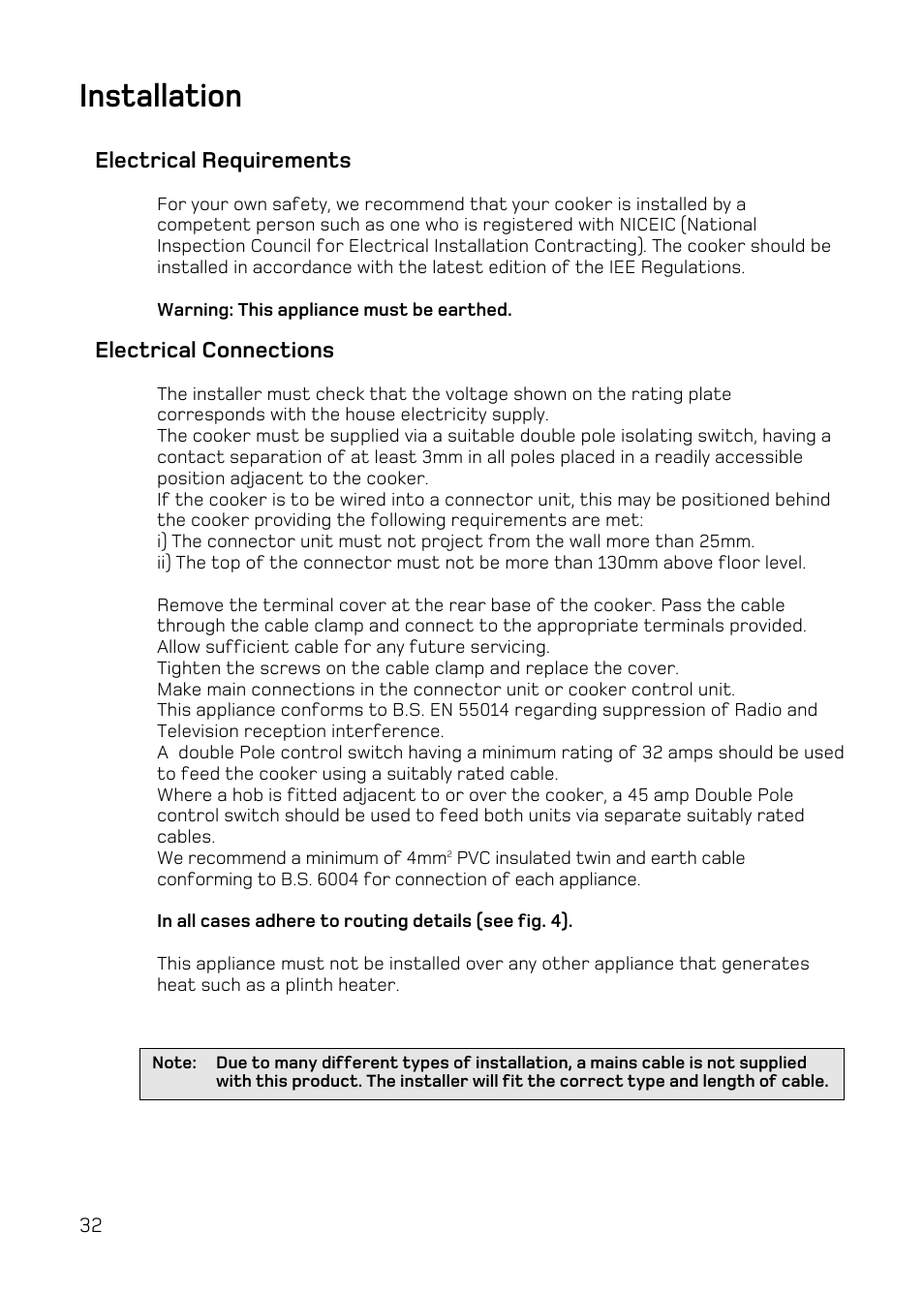 Installation | Hotpoint DY46 Mk2 User Manual | Page 32 / 40