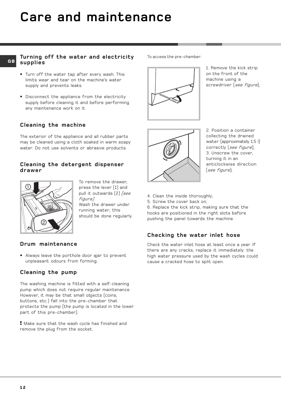 Care and maintenance | Hotpoint AQGL 129 PM User Manual | Page 12 / 16