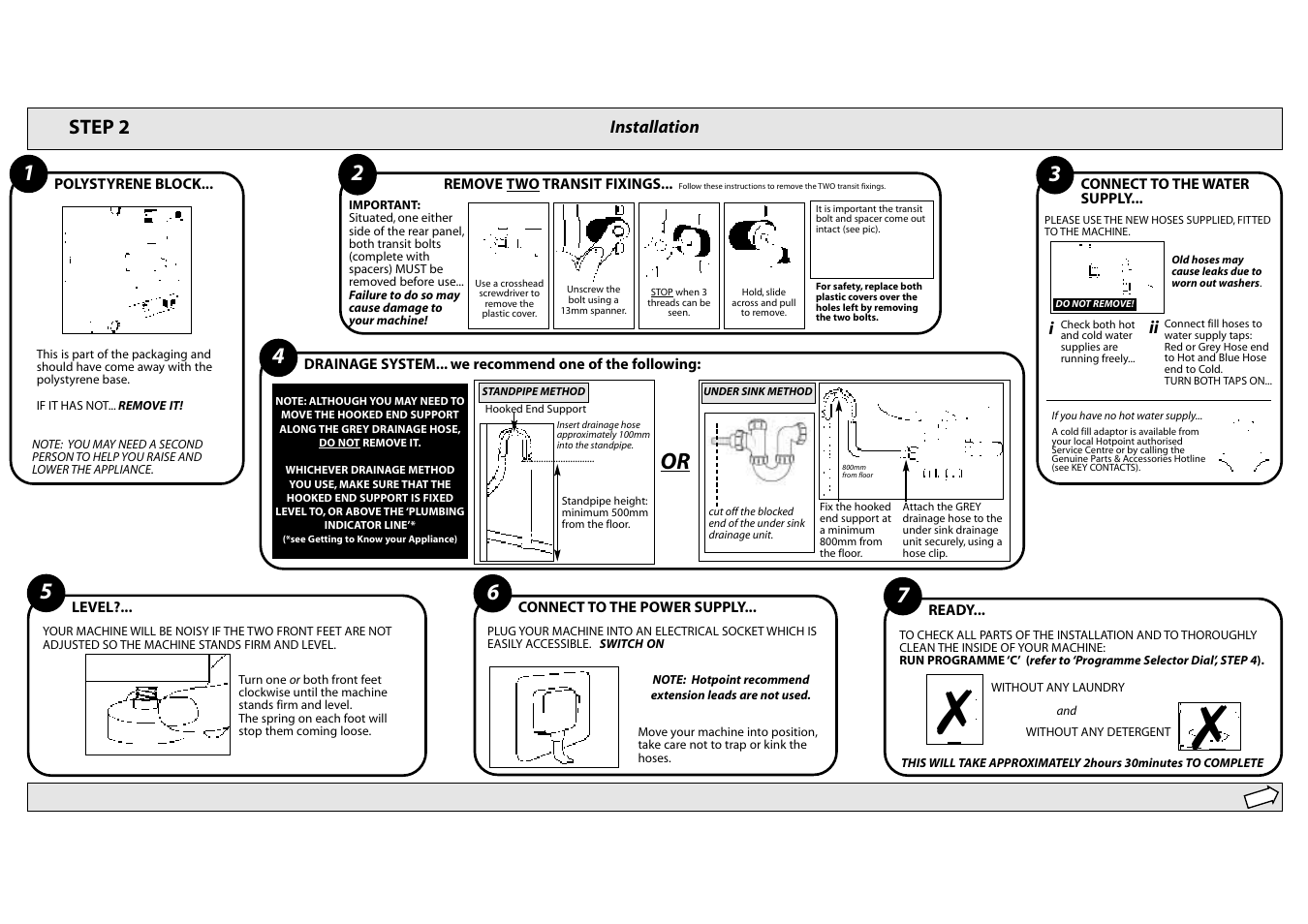 Step 2 | Hotpoint WMA13 User Manual | Page 3 / 11