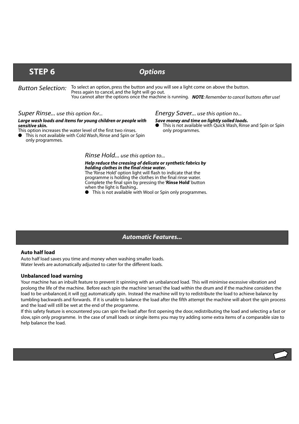 Step 6, Options | Hotpoint WMA13 User Manual | Page 7 / 11