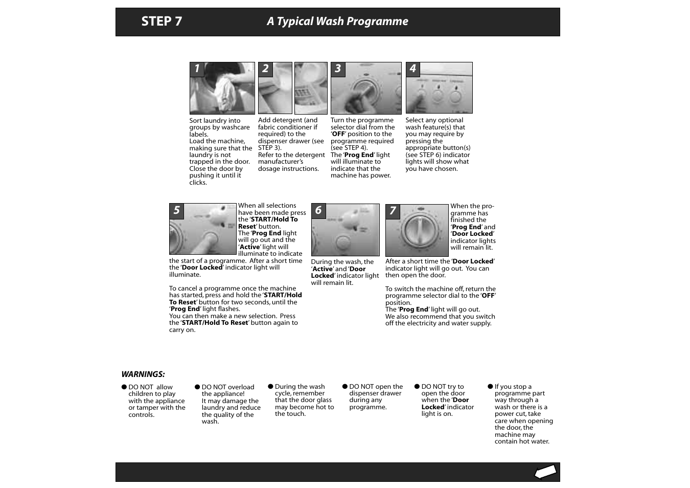 Step 7, A typical wash programme | Hotpoint WMA13 User Manual | Page 8 / 11