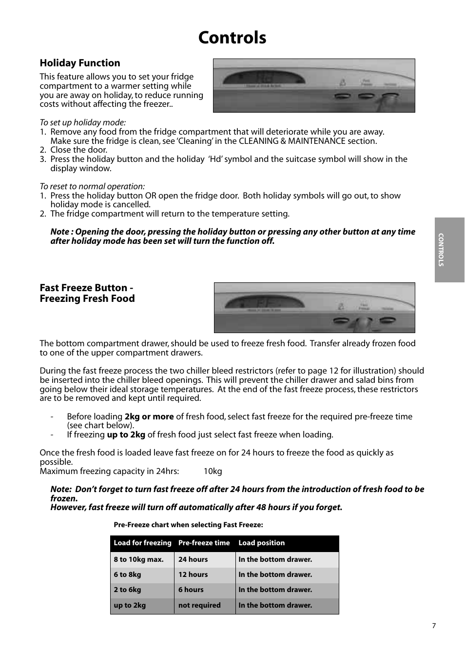 Controls | Hotpoint FFM90 User Manual | Page 7 / 24