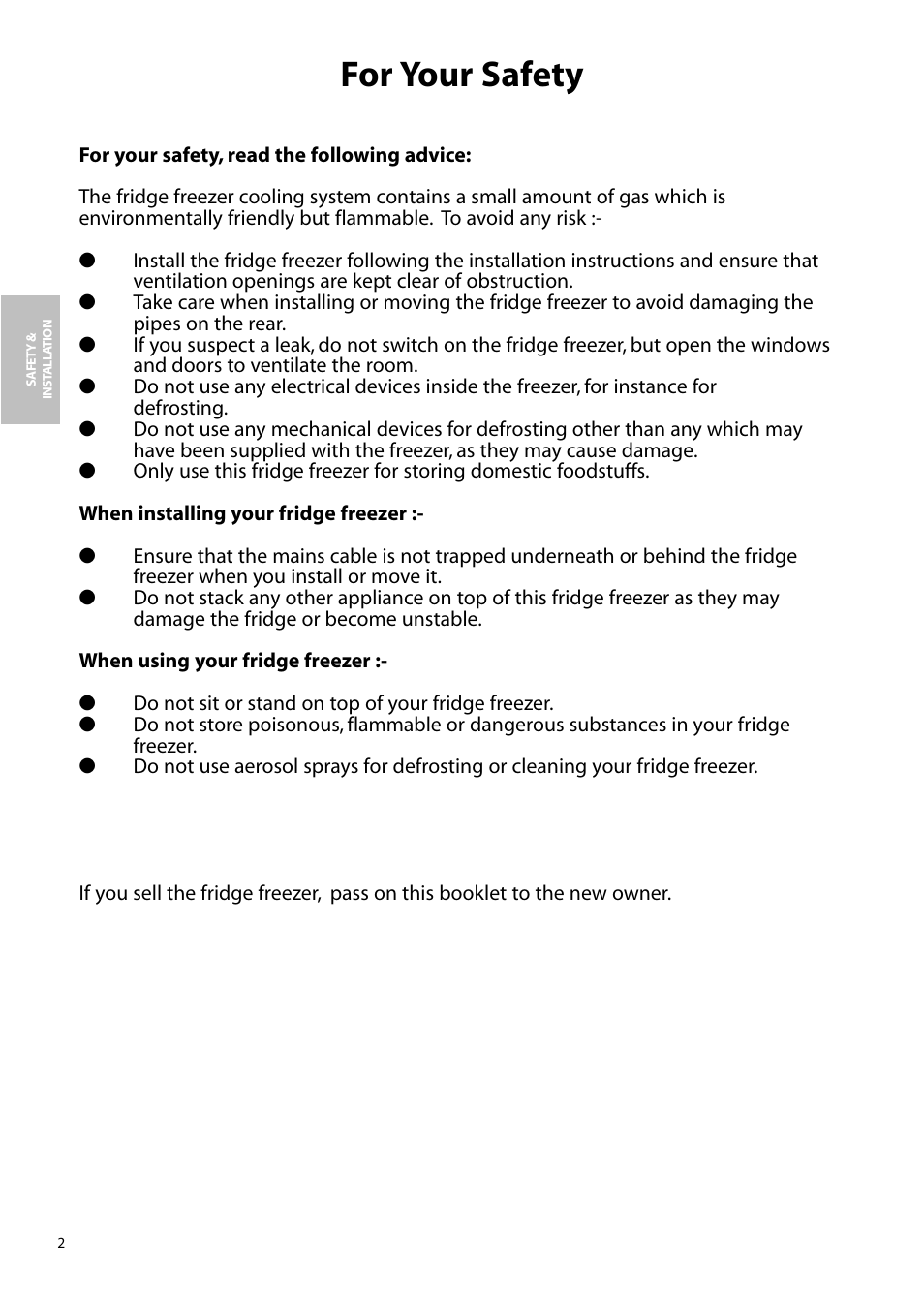 For your safety | Hotpoint FFM91 User Manual | Page 2 / 24