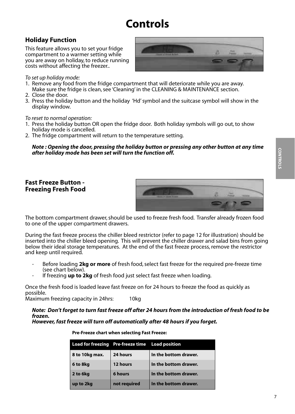 Controls | Hotpoint FFM91 User Manual | Page 7 / 24