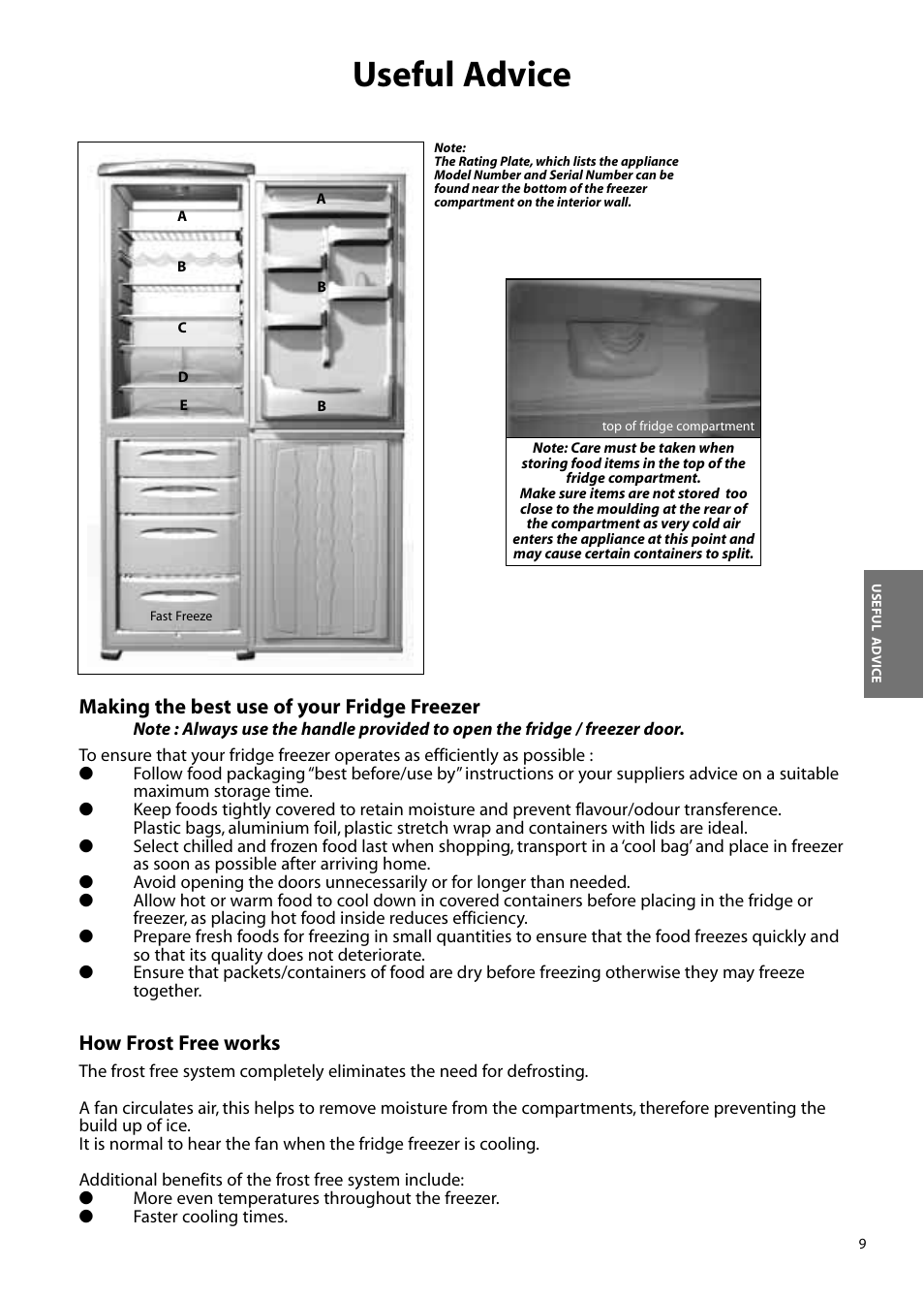 Useful advice, Making the best use of your fridge freezer, How frost free works | Hotpoint FFM91 User Manual | Page 9 / 24