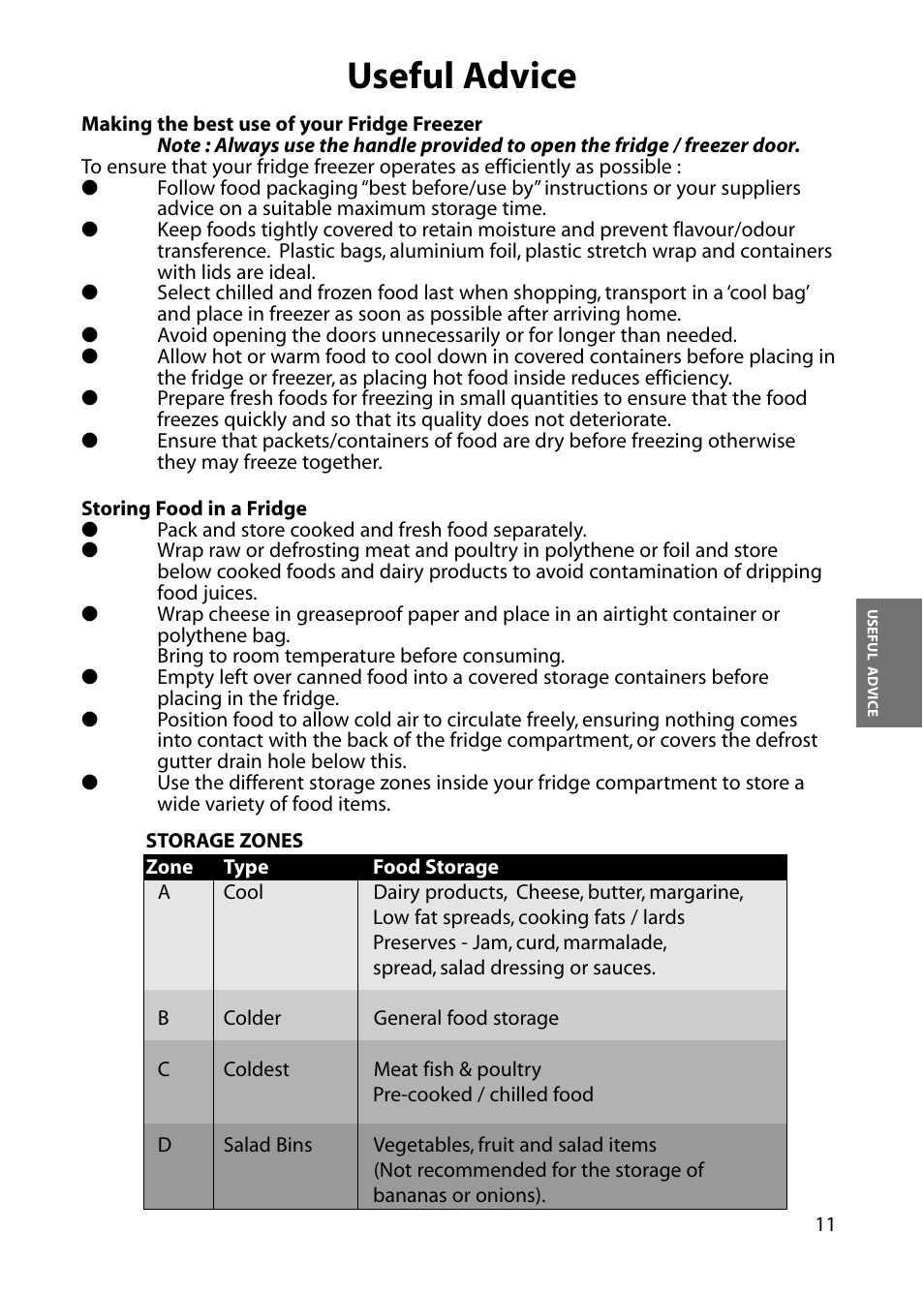 Useful advice | Hotpoint FFA84 User Manual | Page 11 / 28