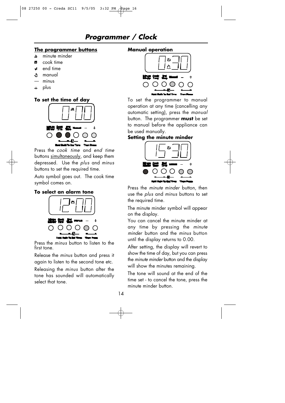 Programmer / clock | Hotpoint Oven User Manual | Page 16 / 36