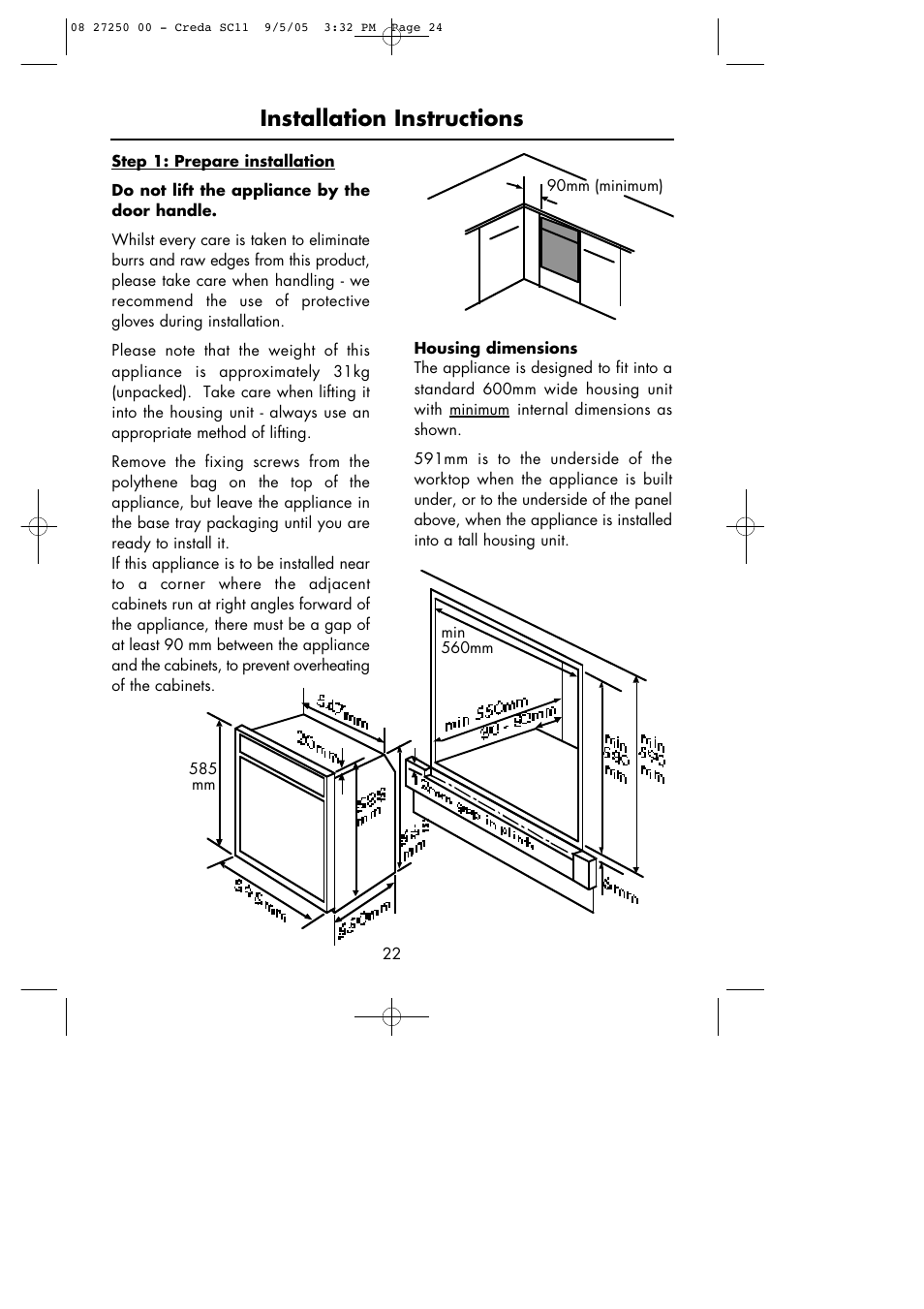 Installation instructions | Hotpoint Oven User Manual | Page 24 / 36