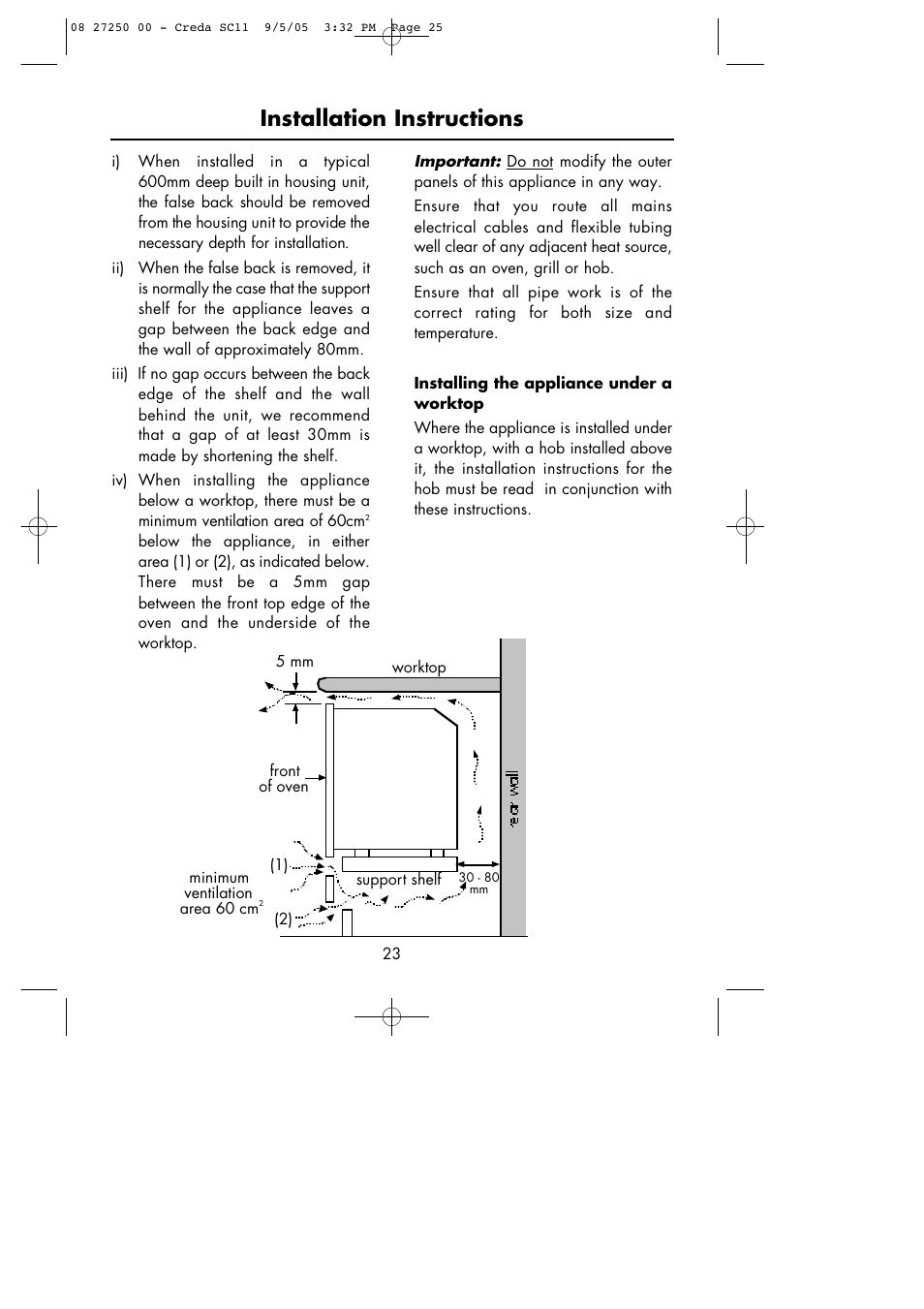 Installation instructions | Hotpoint Oven User Manual | Page 25 / 36