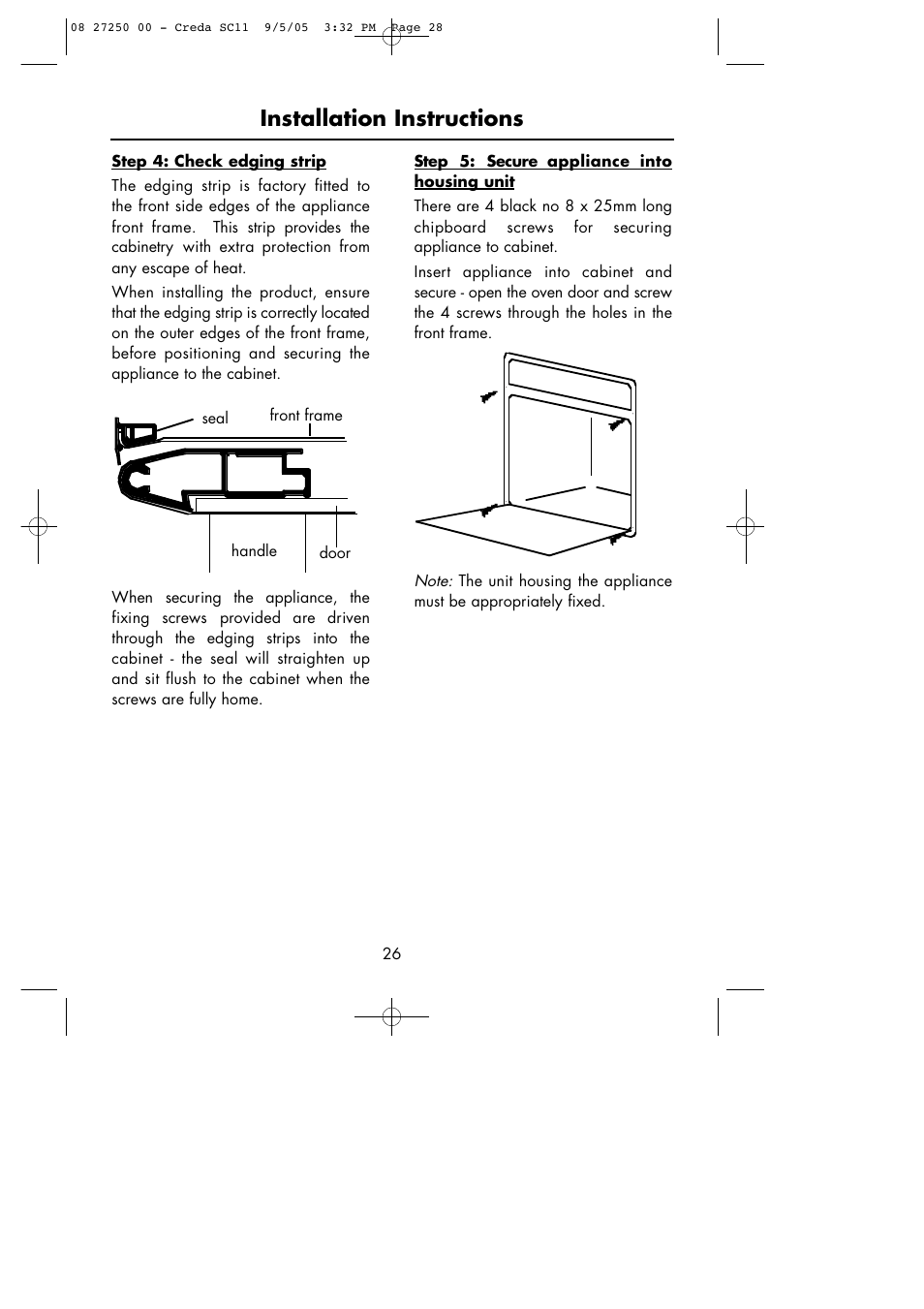 Installation instructions | Hotpoint Oven User Manual | Page 28 / 36
