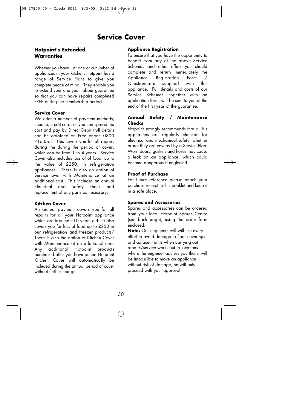 Service cover | Hotpoint Oven User Manual | Page 32 / 36
