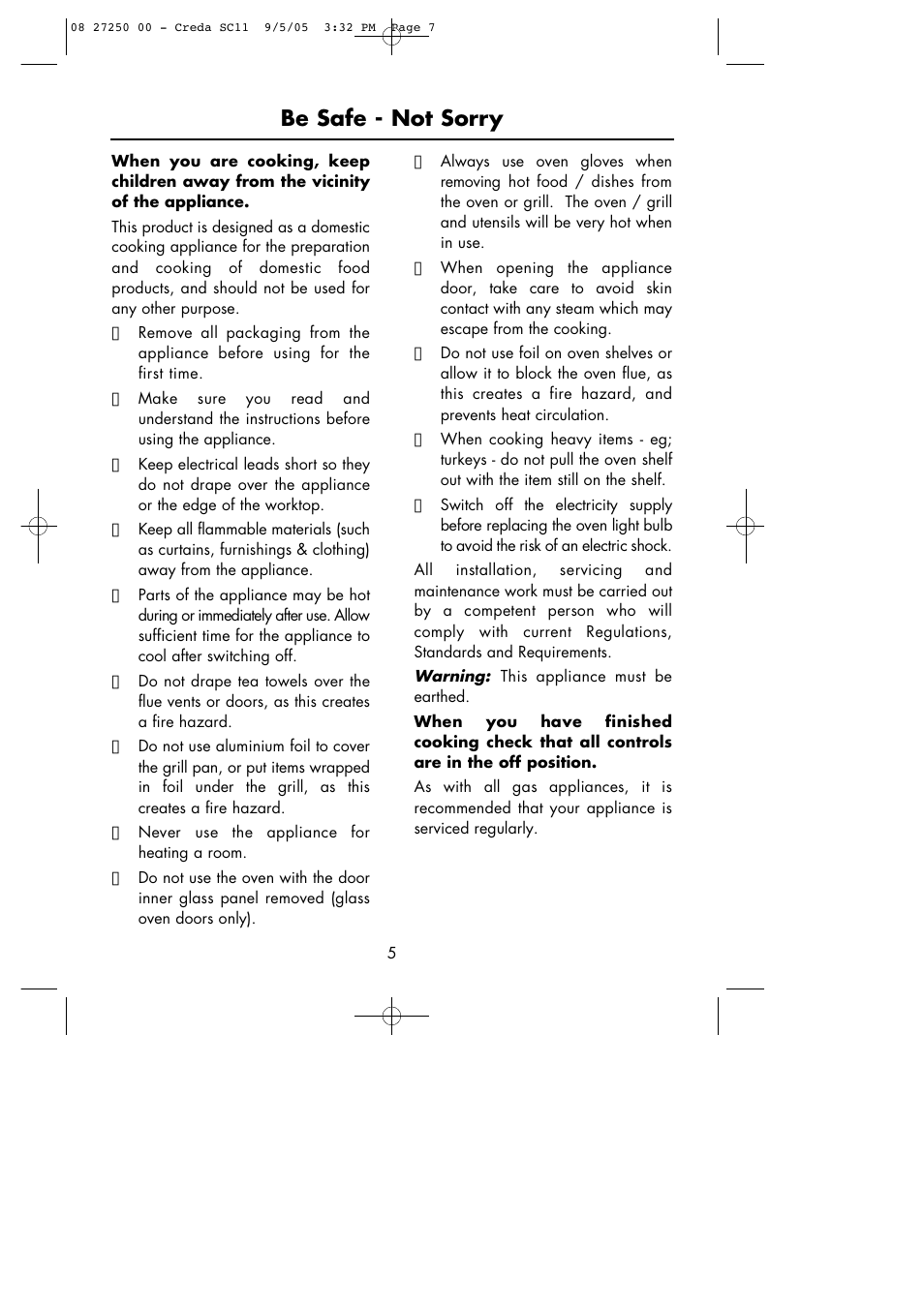 Be safe - not sorry | Hotpoint Oven User Manual | Page 7 / 36