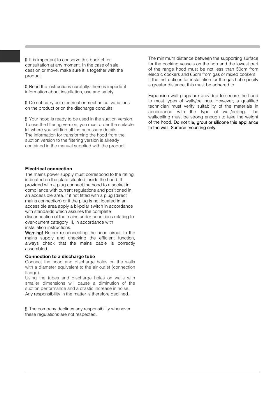 Installation | Hotpoint HTS93G User Manual | Page 2 / 8