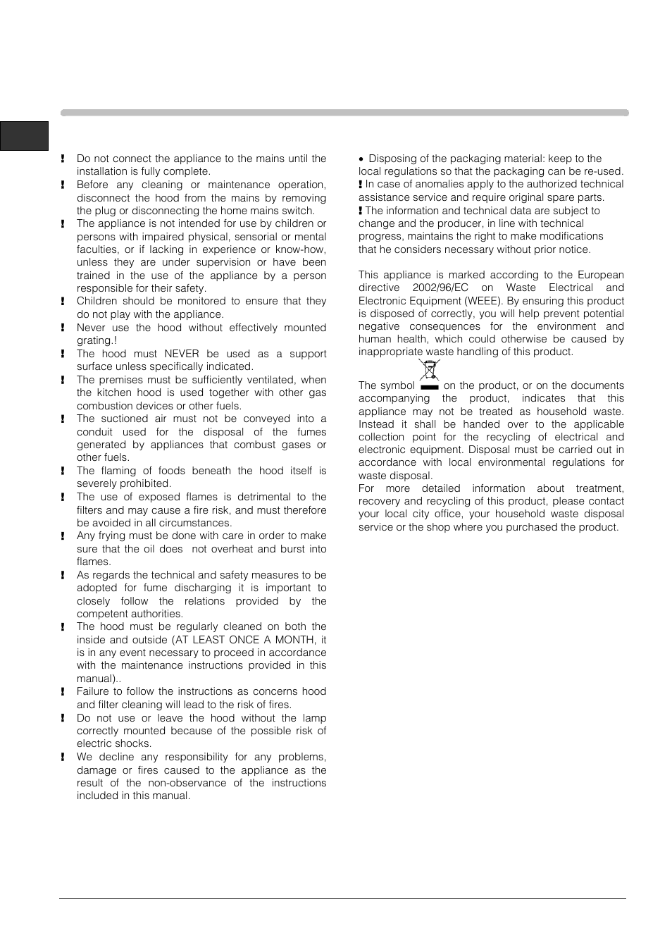 Caution | Hotpoint HTS93G User Manual | Page 8 / 8