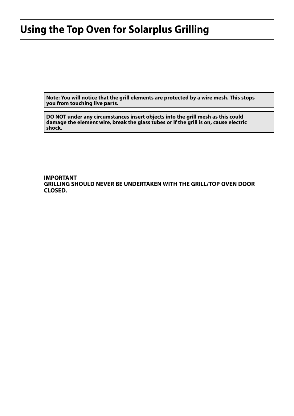 Using the top oven for solarplus grilling | Hotpoint S150E User Manual | Page 17 / 43