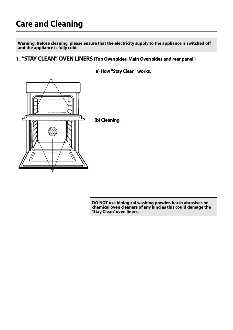 Care and cleaning, “stay clean” oven liners | Hotpoint S150E User Manual | Page 34 / 43