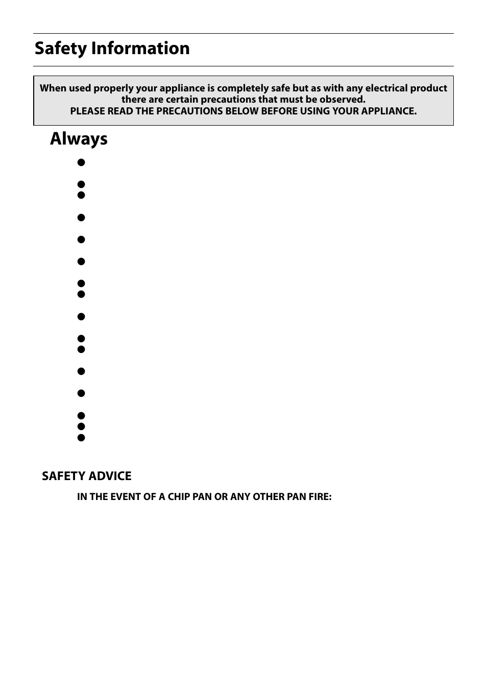 Always, Safety information | Hotpoint S150E User Manual | Page 4 / 43