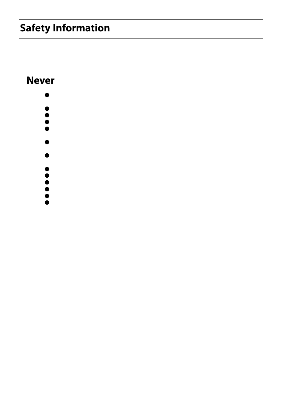 Never, Safety information | Hotpoint S150E User Manual | Page 5 / 43