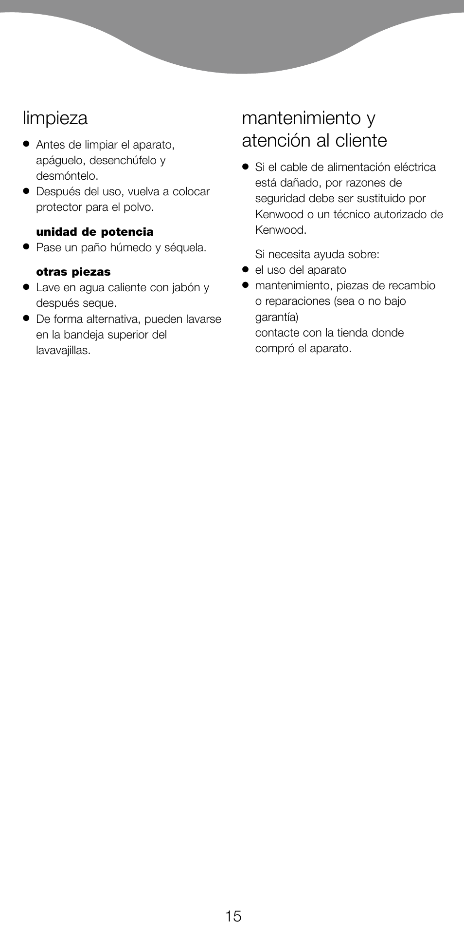 Limpieza, Mantenimiento y atención al cliente | Kenwood JE260 series User Manual | Page 17 / 40