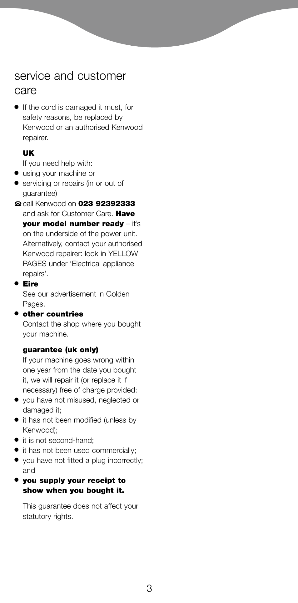 Service and customer care | Kenwood JE260 series User Manual | Page 5 / 40