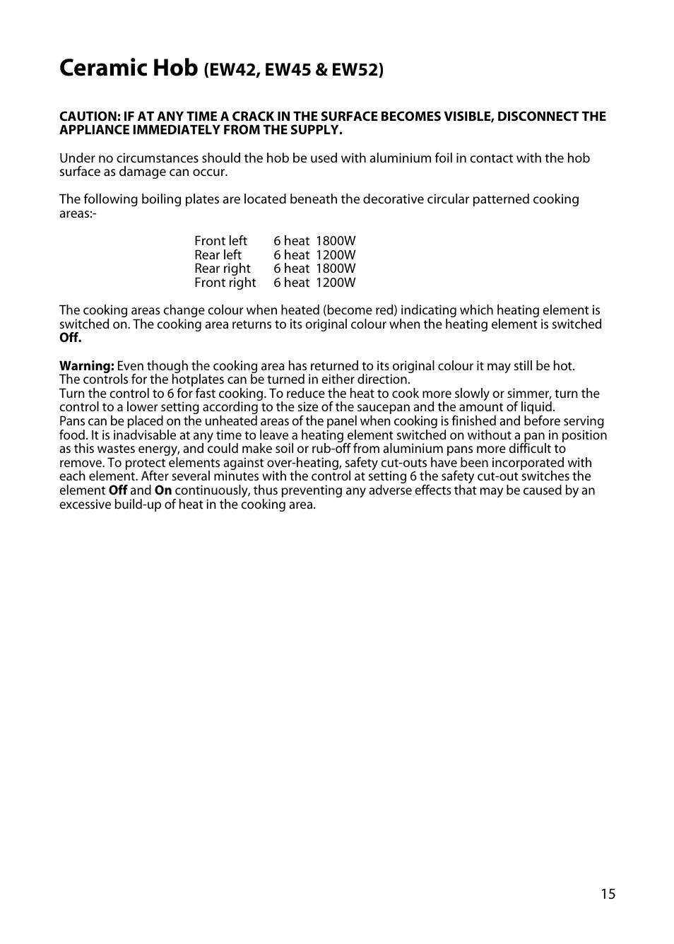 Ceramic hob | Hotpoint EW34 User Manual | Page 15 / 44