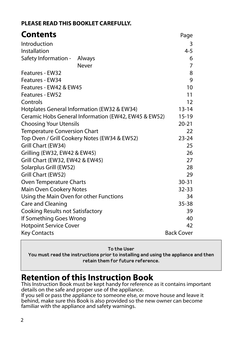 Hotpoint EW34 User Manual | Page 2 / 44