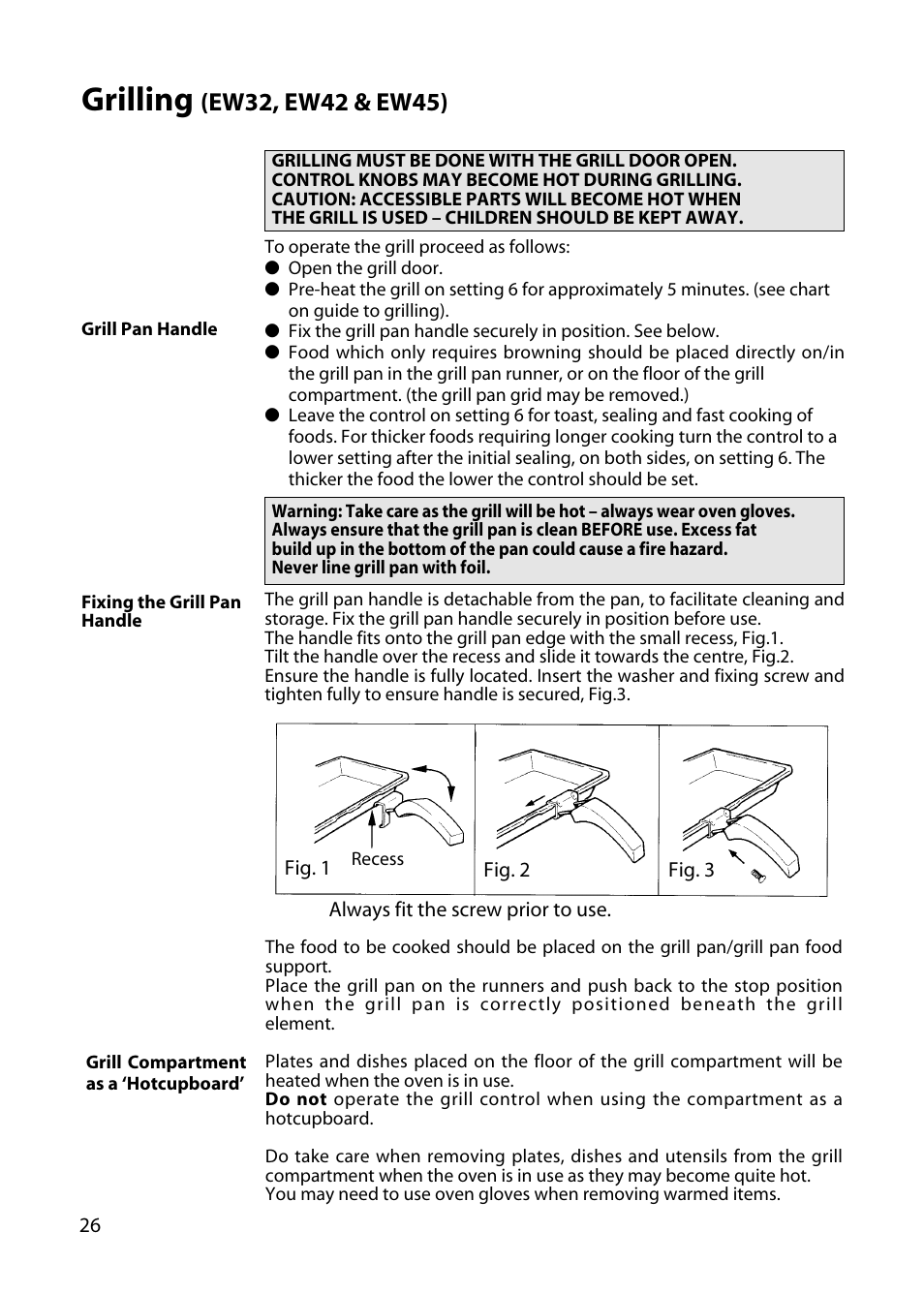 Grilling | Hotpoint EW34 User Manual | Page 26 / 44