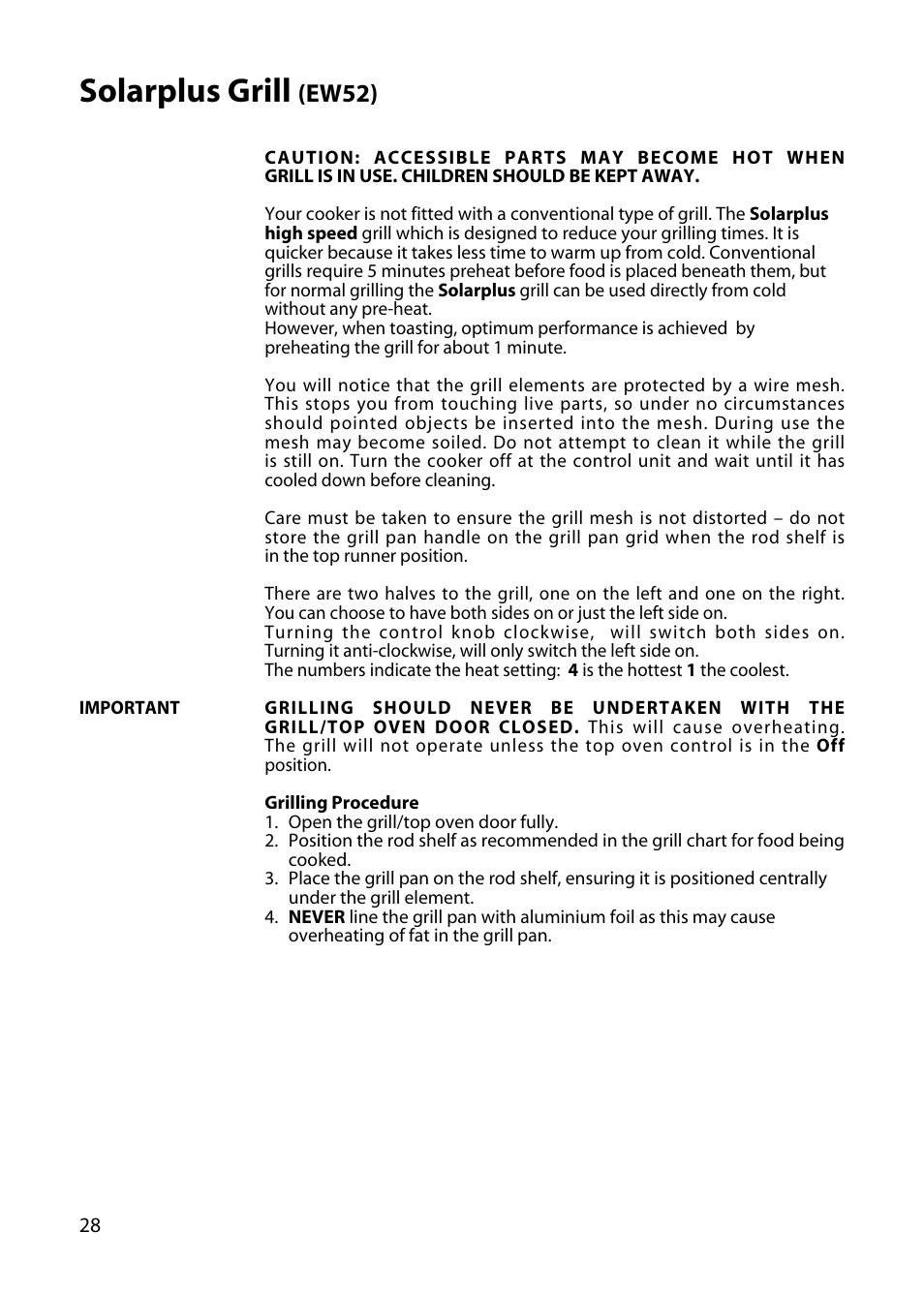 Solarplus grill, Ew52) | Hotpoint EW34 User Manual | Page 28 / 44