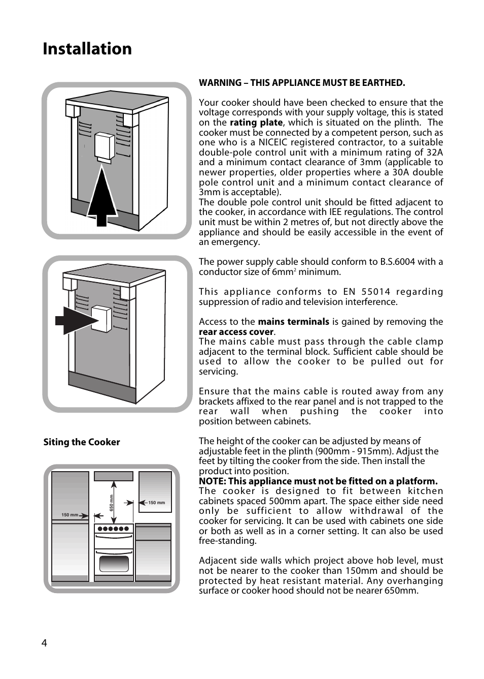 Installation | Hotpoint EW34 User Manual | Page 4 / 44