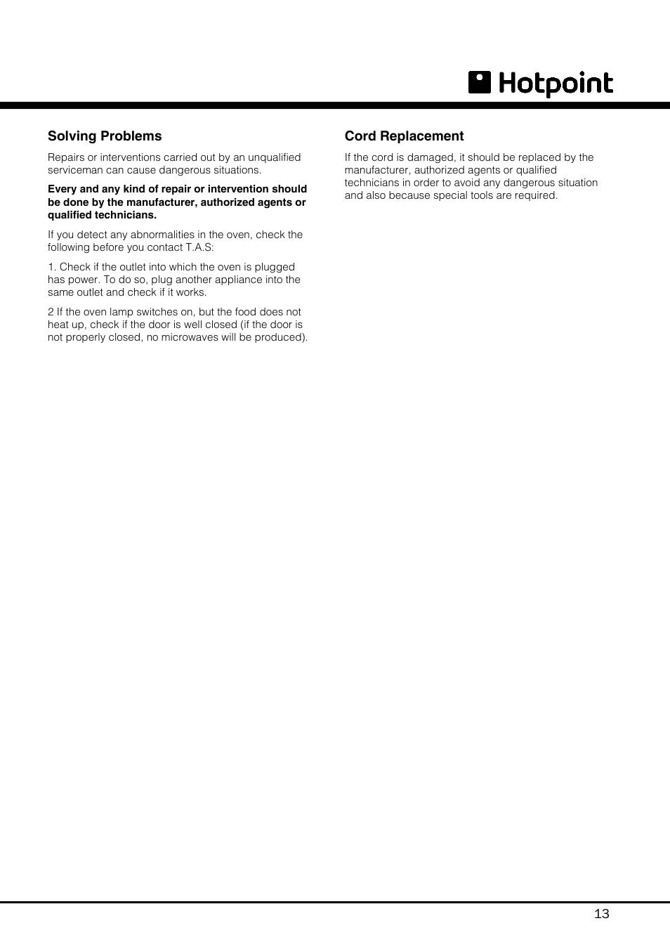 Hotpoint MWH 121 User Manual | Page 13 / 16