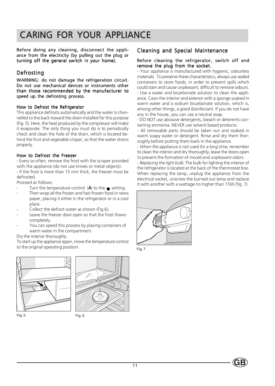 Caring for your appliance | Hotpoint HT303 User Manual | Page 11 / 16