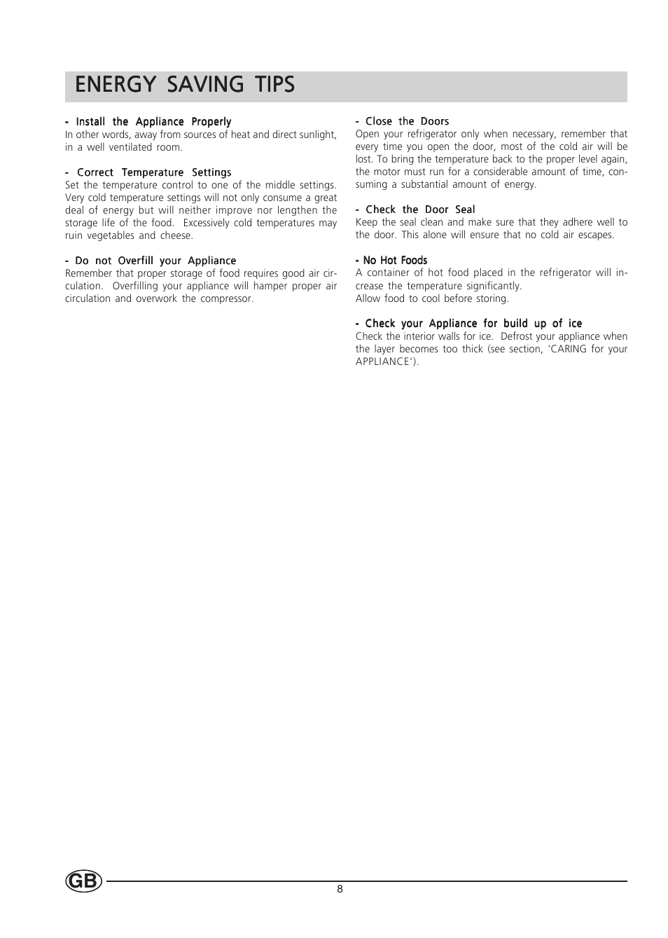 Energy saving tips | Hotpoint HT303 User Manual | Page 8 / 16