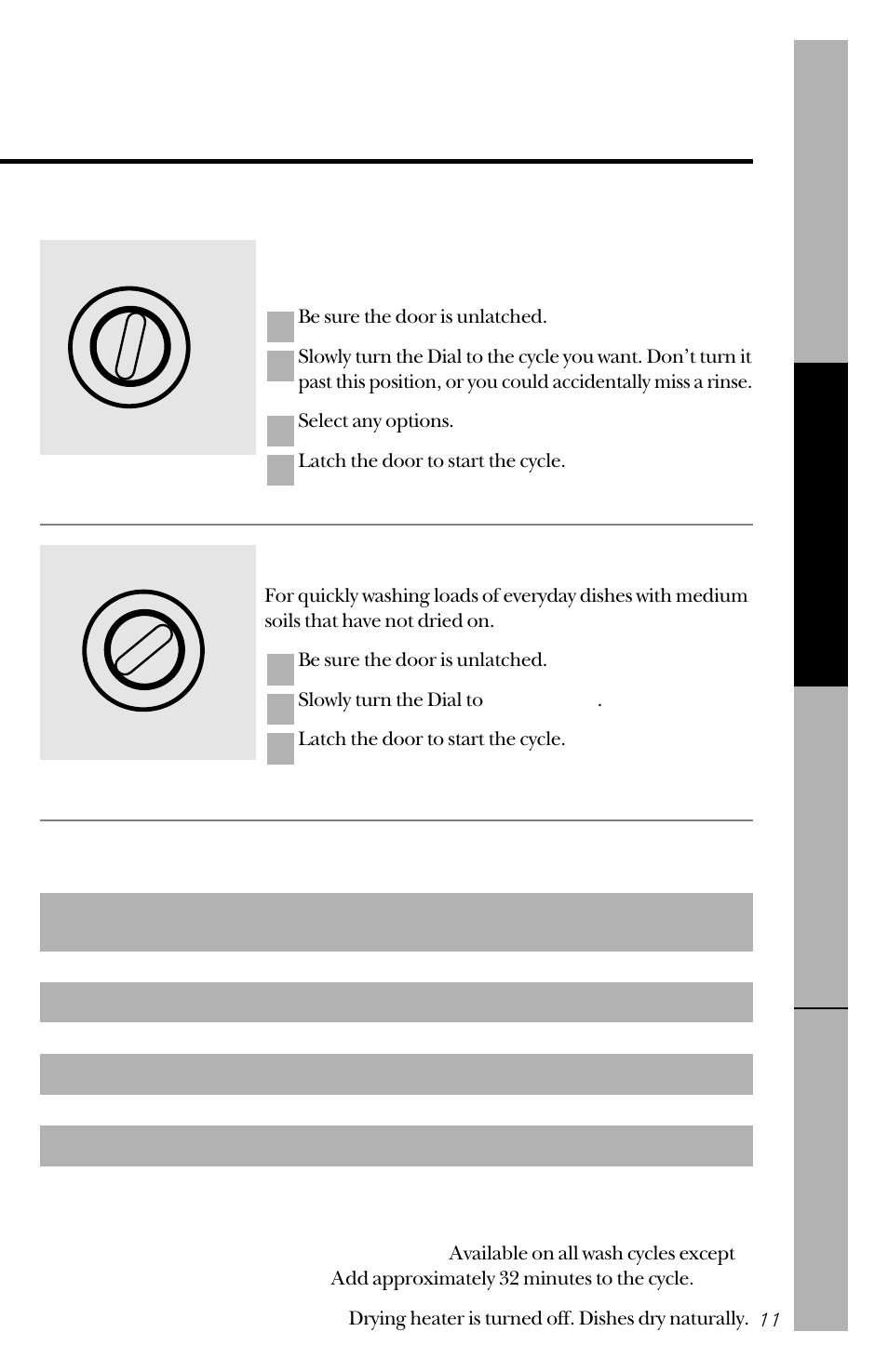 Heavy, normal & water saver, Short wash, Cycle sequence | Hotpoint HDA2020 User Manual | Page 11 / 32